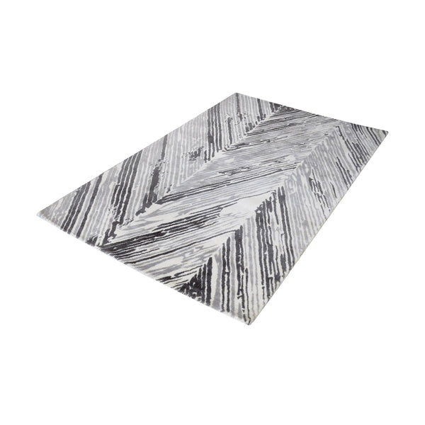 Rhythm Handwoven Printed Wool Rug In Grey And White - 8ft x 10ft
