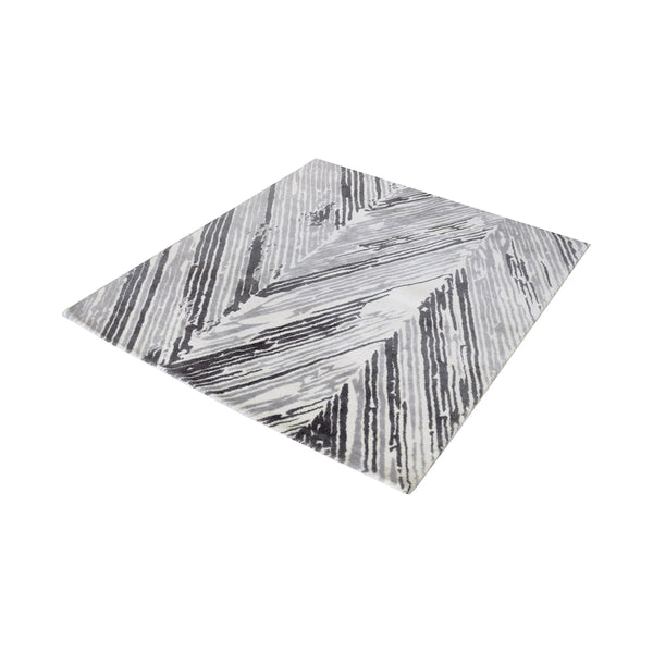 Rhythm Handwoven Printed Wool Rug In Grey And White - 16-Inch Square