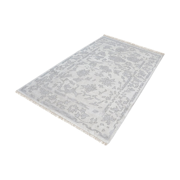 Harappa Handknotted Wool Rug In Silver And Ivory - 9ft x 12ft