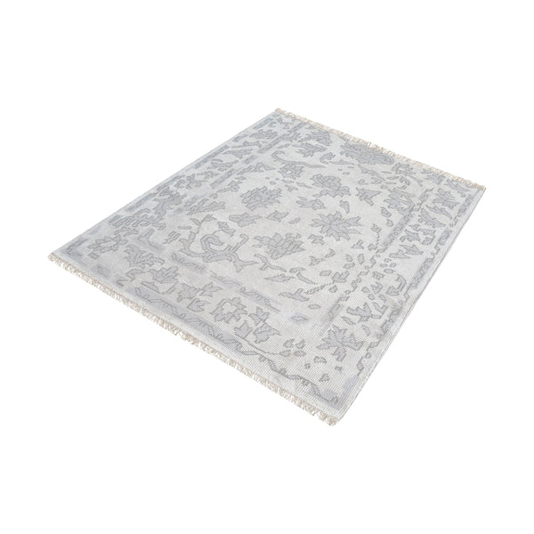Harappa Handknotted Wool Rug In Silver And Ivory - 16-Inch Square