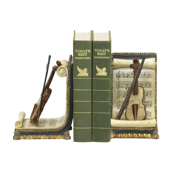 Pair Of Violin And Music Bookends