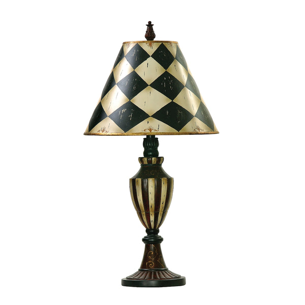 Harlequin And Stripe Urn Table Lamp in Black And Antique White
