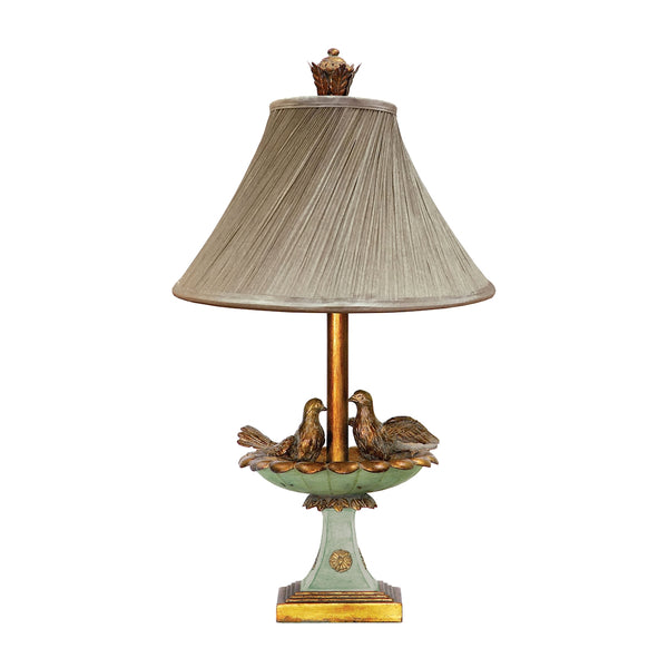 Love Birds In Bath 1 Light Table Lamp in Gold Leaf And Grantsmoth Green