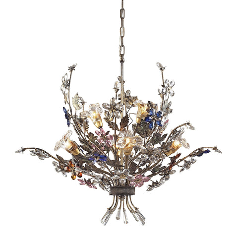 Brillare 6 Light Chandelier With Multicolor Crystal Florets