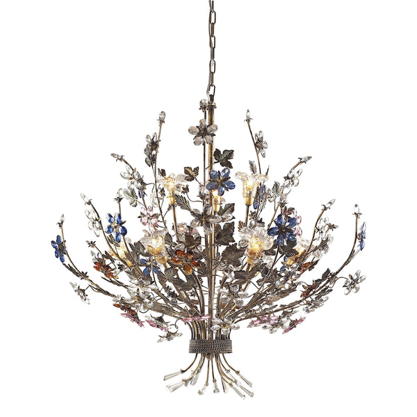 Brillare 9 Light Chandelier With Multicolor Crystal Florets