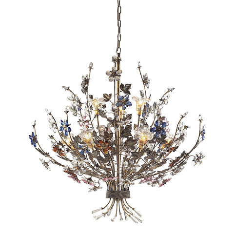 Brillare 9 Light Chandelier With Multicolor Crystal Florets