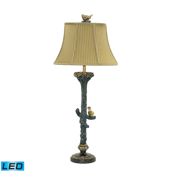 Bird On Branch LED Table Lamp in Black And Gold Leaf