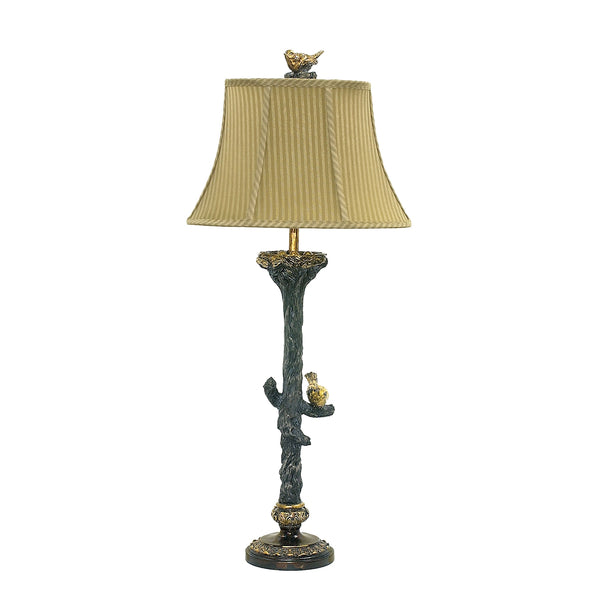 Bird On Branch Table Lamp in Black And Gold Leaf