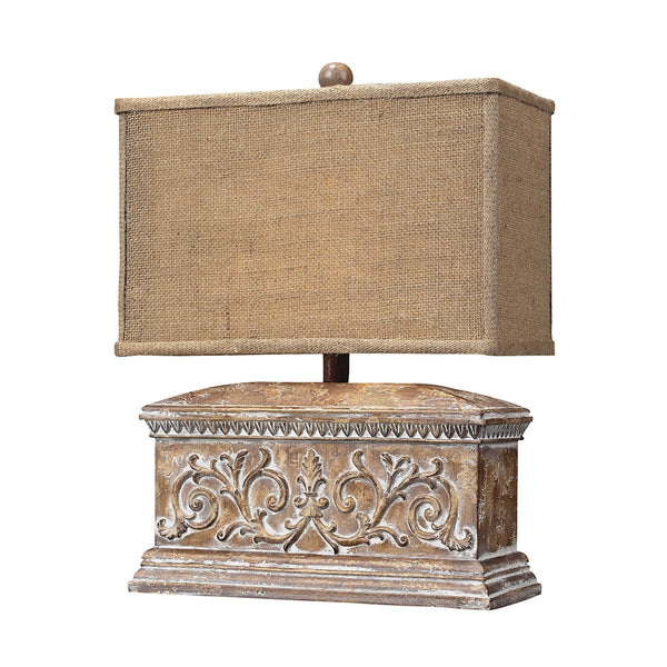 Pinder Distressed 1 Light Table Lamp in Corbel Finish With Burlap Shade