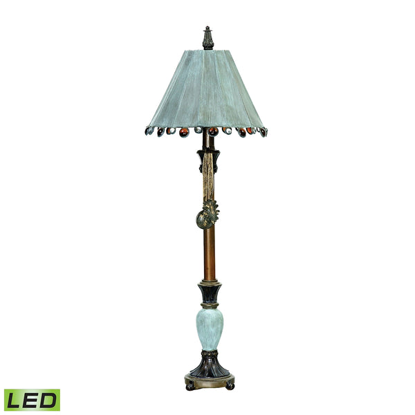 Rustic Tiffany 1 Light LED Table Lamp In Cambridge Bronze And Blue