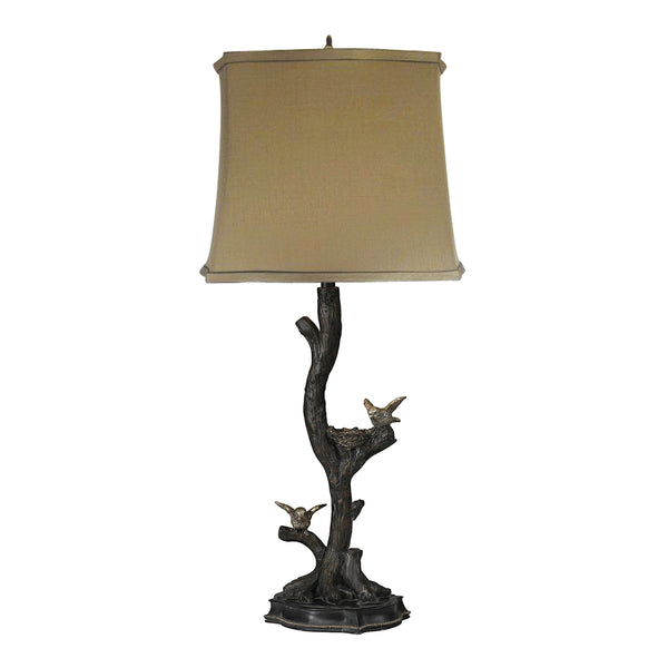 Chicks On A Branch In Dark Bronze With Silver Leaf Table Lamp