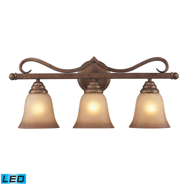 Lawrenceville 3 Light LED Vanity In Mocha With Antique Amber Glass
