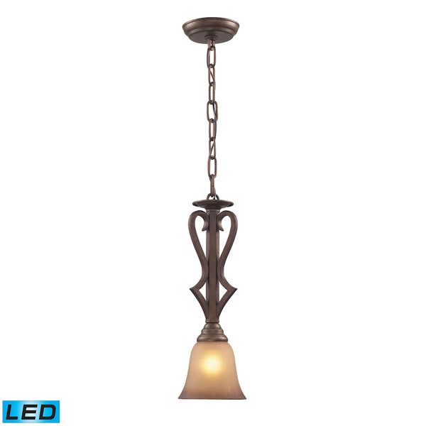 Lawrenceville 1 Light LED Pendant In Mocha With Antique Amber Glass