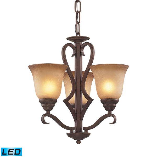 Lawrenceville 3 Light LED Chandelier In Mocha With Antique Amber Glass
