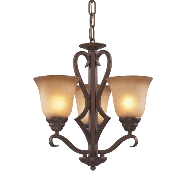 Lawrenceville 3 Light Chandelier In Mocha With Antique Amber Glass