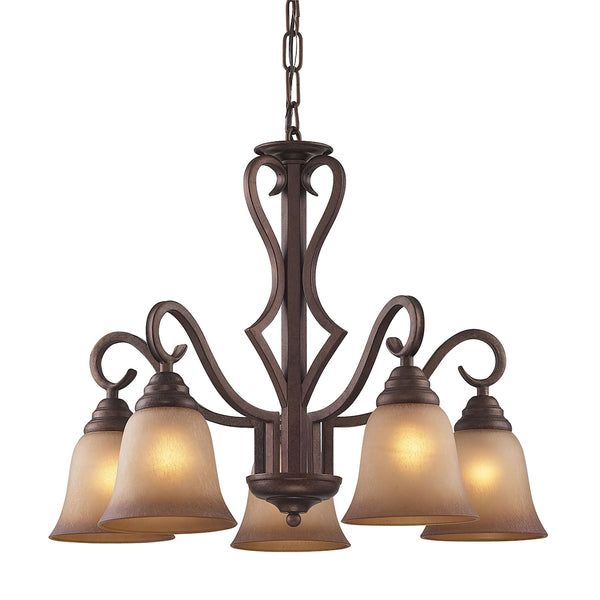 Lawrenceville 5 Light Chandelier In Mocha With Antique Amber Glass