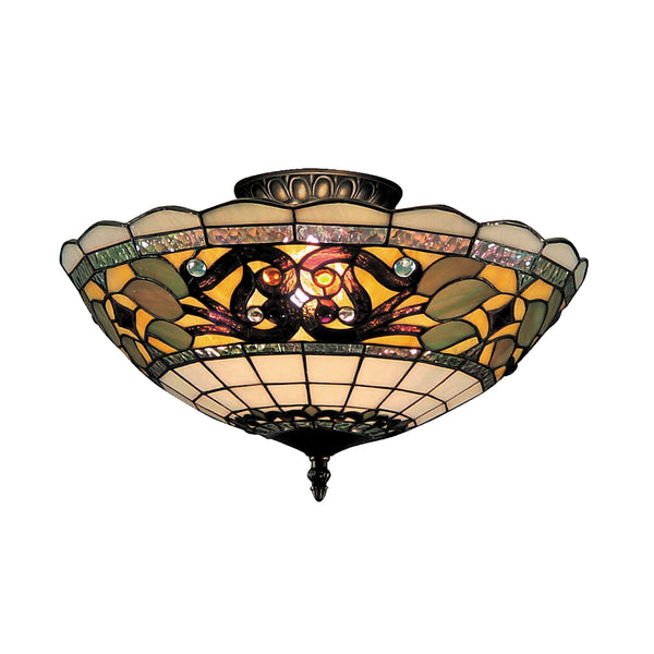 Tiffany Buckingham 3 Light Semi Flush In Vintage Antique