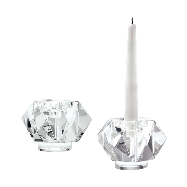 Small Faceted Star Crystal Candleholders - Set of 2