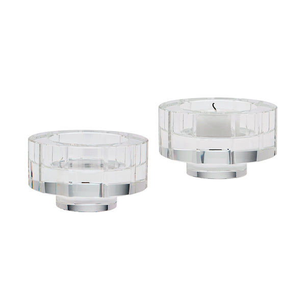Small Round Windowpane Crystal Candleholders - Set of 2