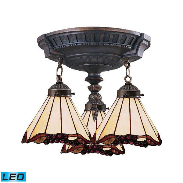 Mix-N-Match 3 Light LED Semi Flush In Aged Walnut And Honey Dune Glass