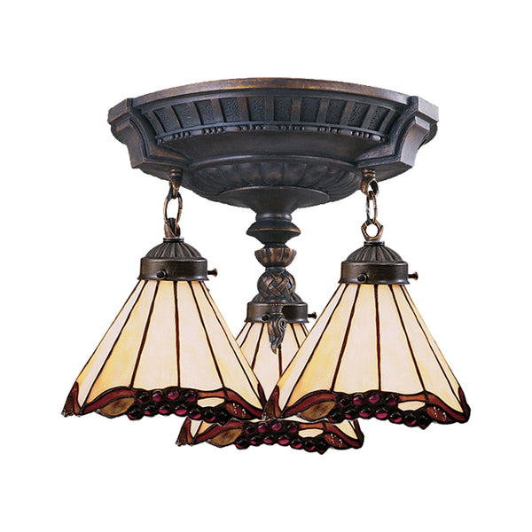 Mix-N-Match 3 Light Semi Flush In Aged Walnut And Honey Dune Glass