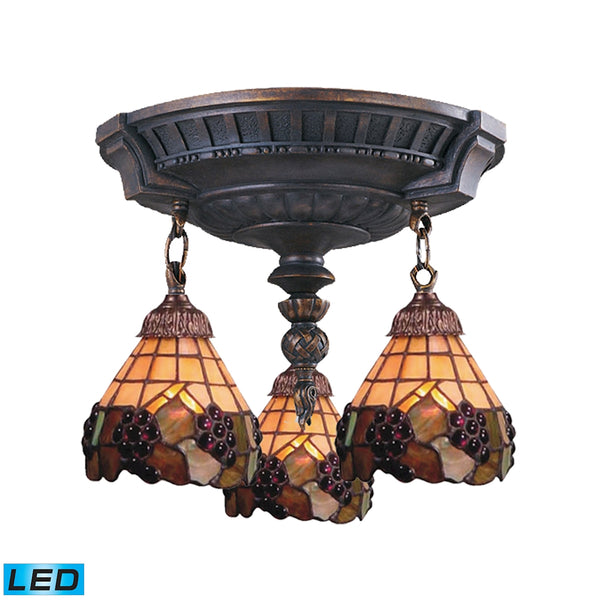 Mix-N-Match 3 Light LED Semi Flush In Aged Walnut And Stained Glass