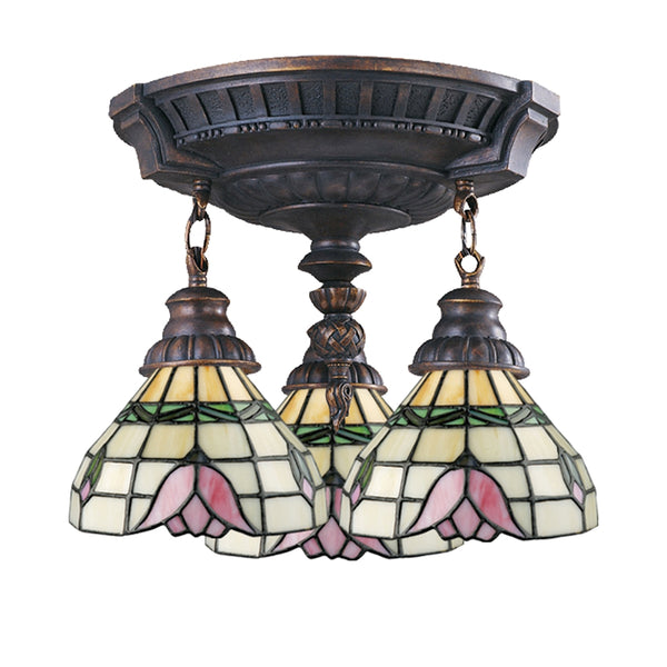 Mix-N-Match 3 Light Semi Flush In Aged Walnut