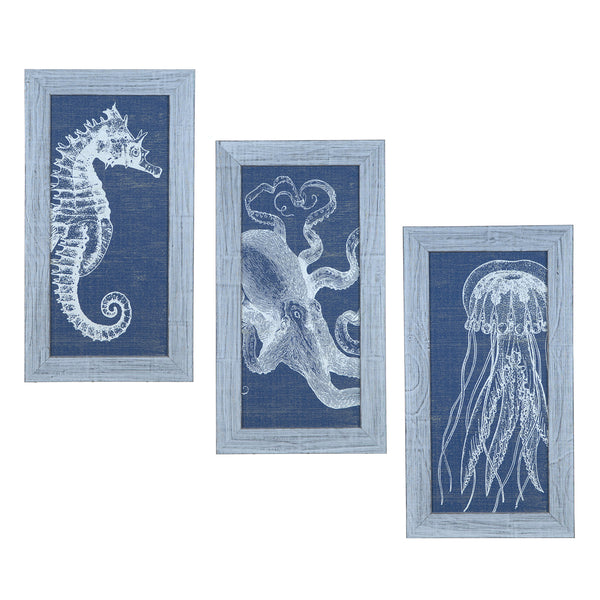 Crestview DENIM WASH JELLY FISH (SET OF 3) CVA3509