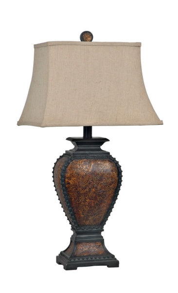 Crestview Tooled Leather Table Lamp CVAUP522