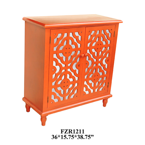 Crestview Tangerine Orange 2 Door Mirrored Cabinet CVFZR1211