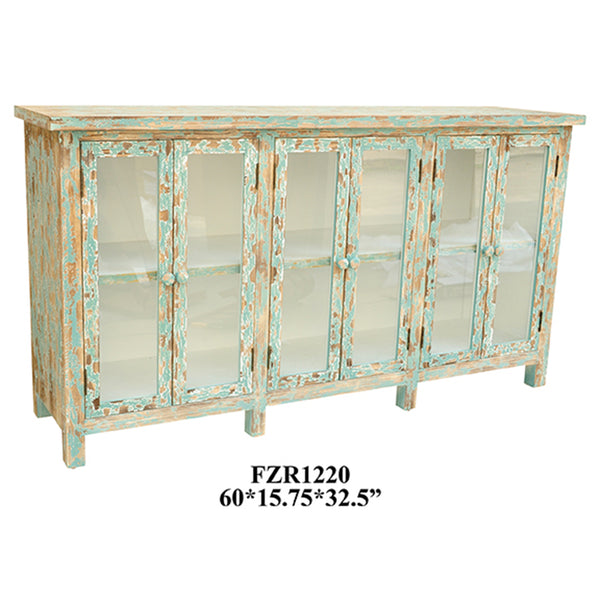 Crestview Dawson Creek Weathered Oak and Cyan 6 Door Sideboard CVFZR1220