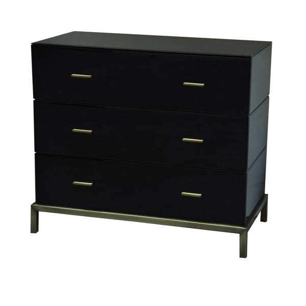 Crestview Mercury Black Glass and Antique Brass 3 Drawer Chest CVFZR1471
