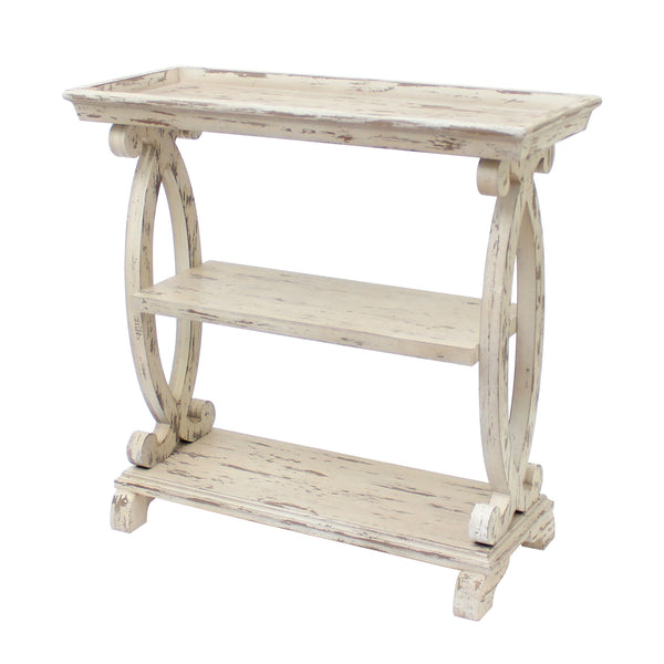 Crestview Newport Distressed White Shaped Console Table CVFZR1538