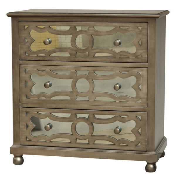 Crestview Preston 3 Drawer Pewter w/ Antique Mirror CVFZR702