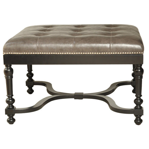 Crestview Camden Grey Leather Ottoman w/ Nailhead Trim CVFZR722