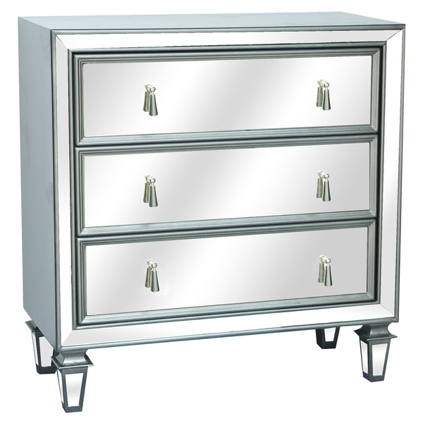 Crestview Hollywood 3 Drawer Gunmetal & Mirrored Chest CVFZR930