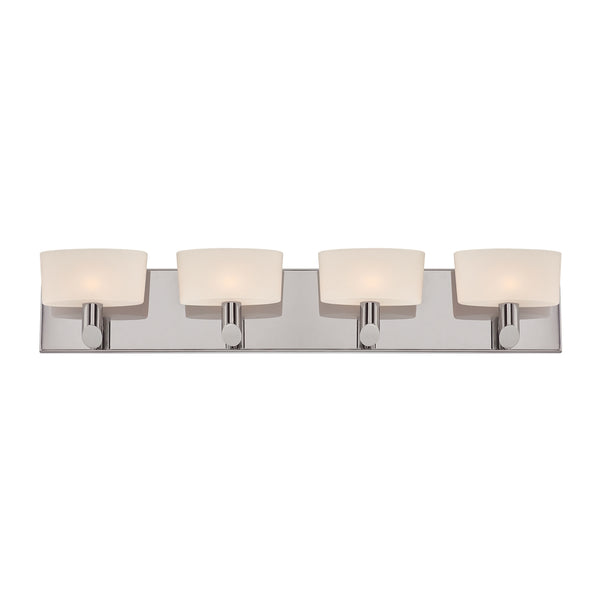 Toby 4 Light Vanity In Satin Nickel And White Opal Glass