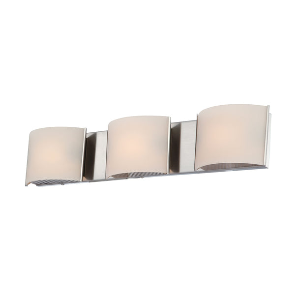 Pandora 3 Light Vanity In Satin Nickel And White Opal Glass