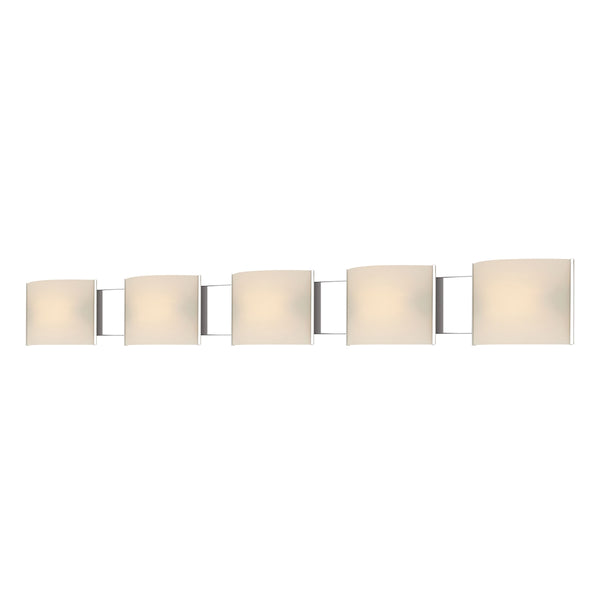 Pannelli 5 Light Vanity In Chrome And Hand-Moulded White Opal Glass