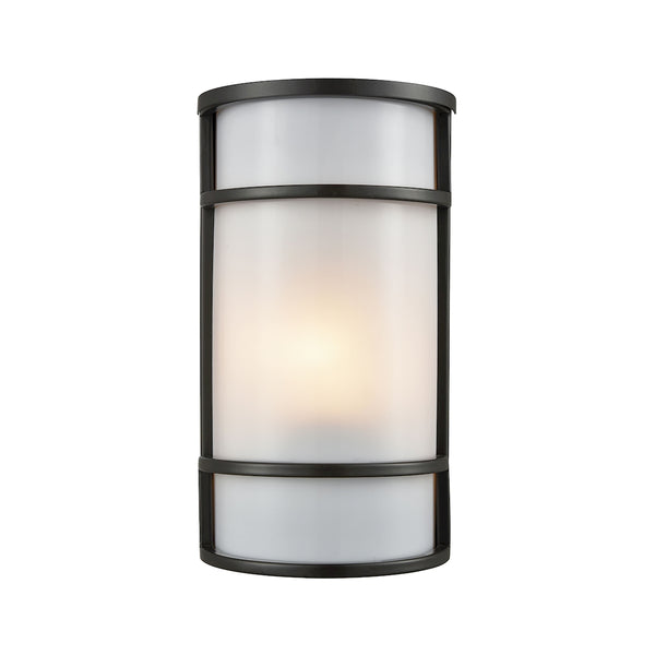 Bella Outdoor Wall Sconce In Oil Rubbed Bronze With A White Acrylic Diffuser