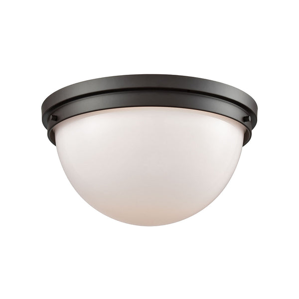 Beckett 2 Light Flush Mount In Oil Rubbed Bronze With Opal White Glass