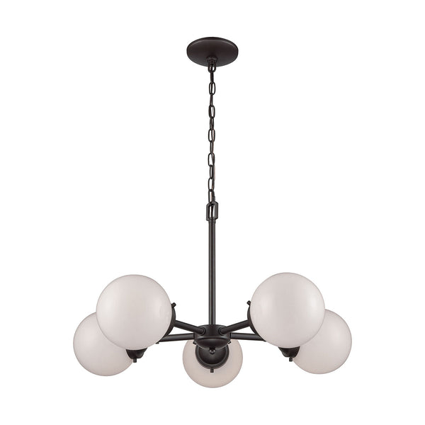 Beckett 5 Light Chandelier In Oil Rubbed Bronze With Opal White Glass