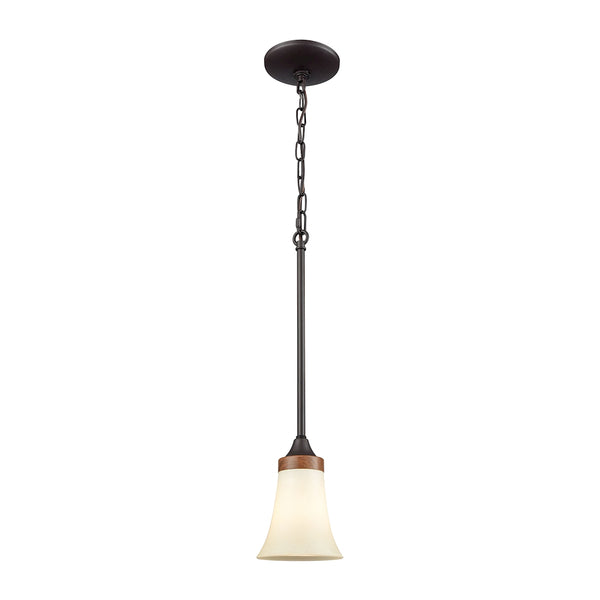 Park City 1 Light Pendant In Oil Rubbed Bronze,Wood Grain And Light Beige Scavo Glass