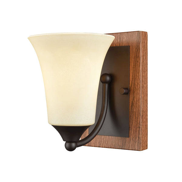 Park City 1 Light Bath In Oil Rubbed Bronze,Wood Grain And Light Beige Scavo Glass