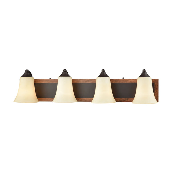 Park City 4 Light Bath In Oil Rubbed Bronze,Wood Grain And Light Beige Scavo Glass