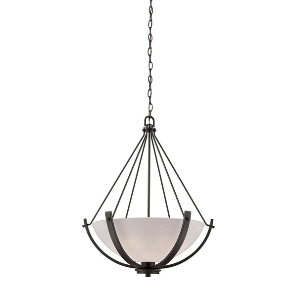 Casual Mission 3 Light Chandelier In Oil Rubbed Bronze With White Lined Glass