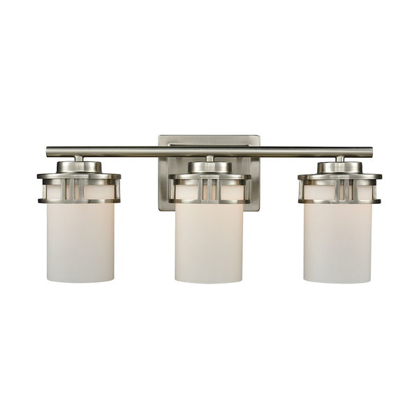 Ravendale 3 Light Bath In Brushed Nickel With Opal White Glass