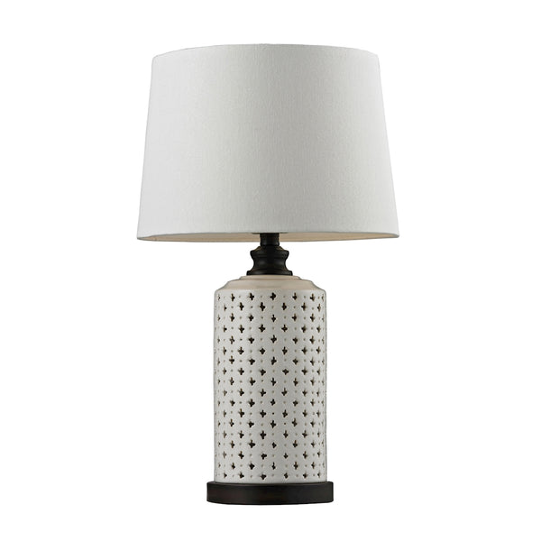 Ceramic Open Work Table Lamp With Wood Tone Base