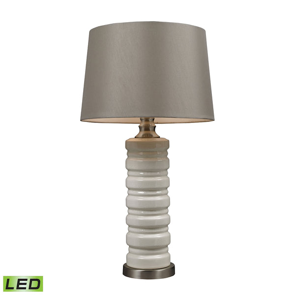 Cream Crackle Ceramic LED Table Lamp With Brushed Steel Accents
