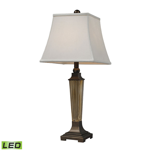 Amber Smoked Glass LED Table Lamp With Bronze Accents